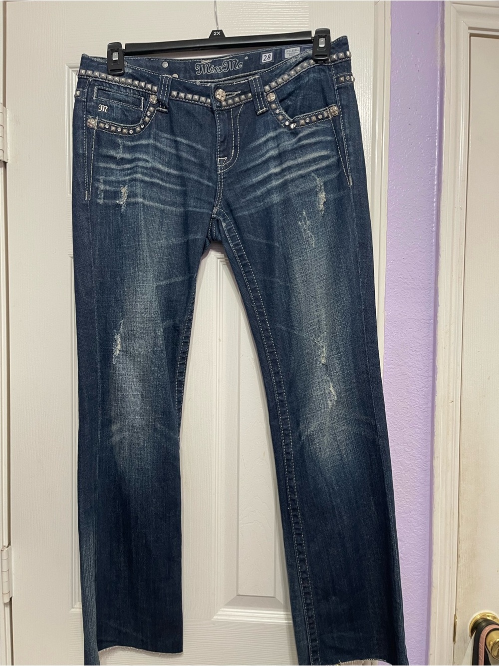 Miss Me Indigo Wash Studded Pocket Straight Jeans